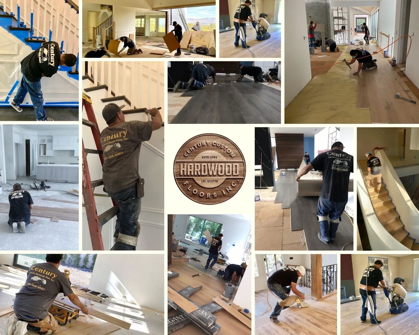 Century Custom Hardwood Floor crew installing and refinishing wood floors